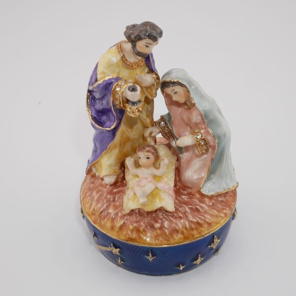 Cottage Garden Hand-Painted Nativity Scene Hinged Trinket Box Collectible - Picture 4 of 6